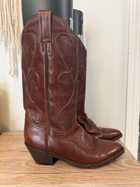 Dan Post Tan Leather Western Boots with Embossed Stitching